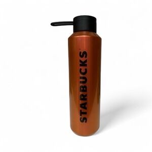 New Starbucks 2024 Orange & Black Shine Wordmark Logo Strap Water Bottle Tumbler